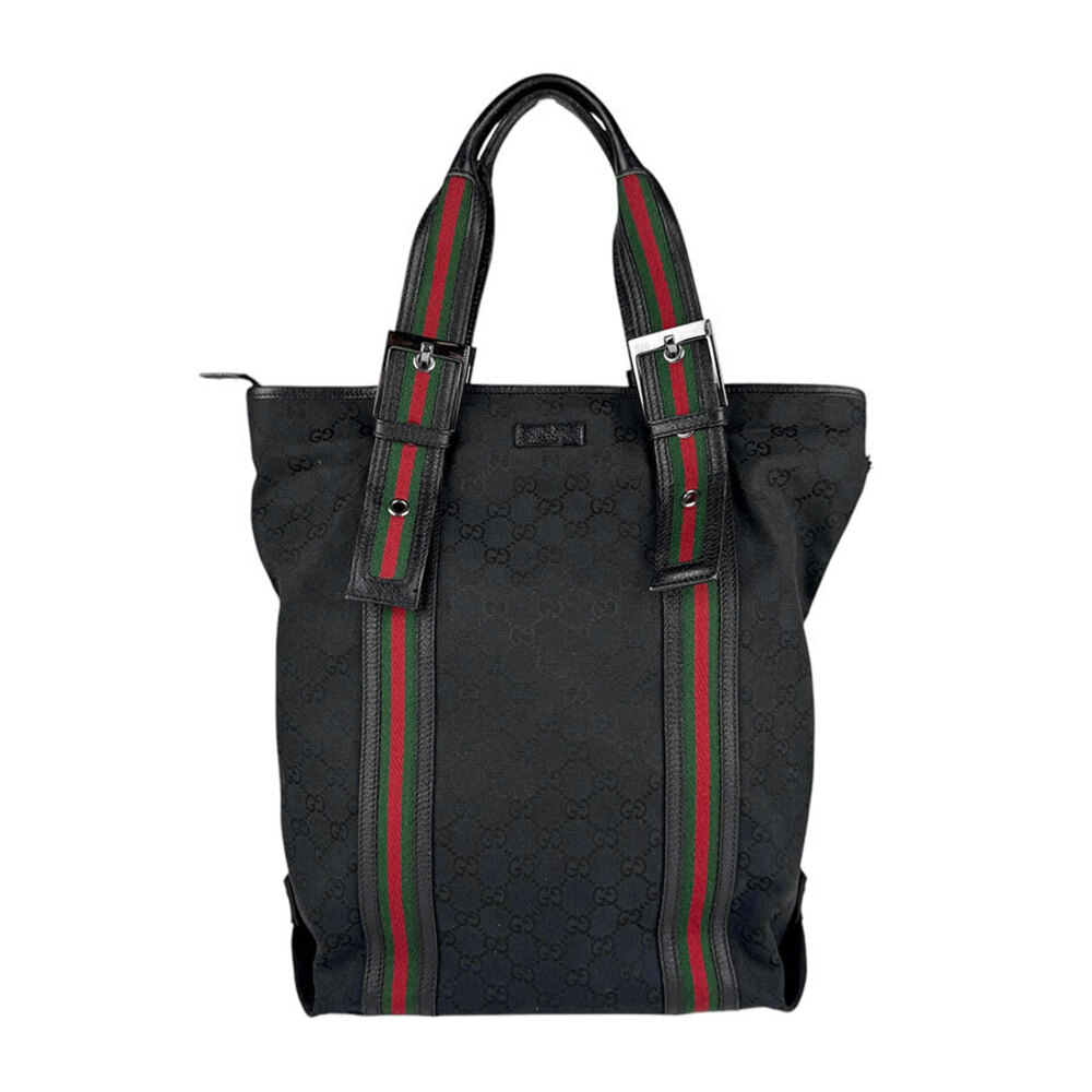 Gucci Handbag Tote Bag Webbing GG Canvas Leather Black